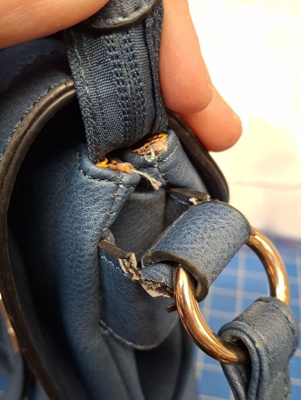 Blue Crossbody Shoulder Bag Multi Pockets Gold Hardware Preloved 10x1x1